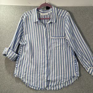 Melissa Nepton Women's Blue And White Striped Linen Blend Top Size LARGE